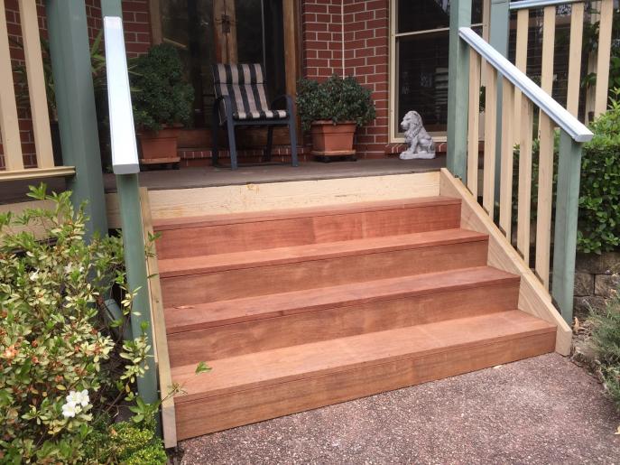 Solid merbau stairs with colonial balustrade