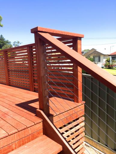 Merbau decking, stairs, screening and stainless steel balustrade